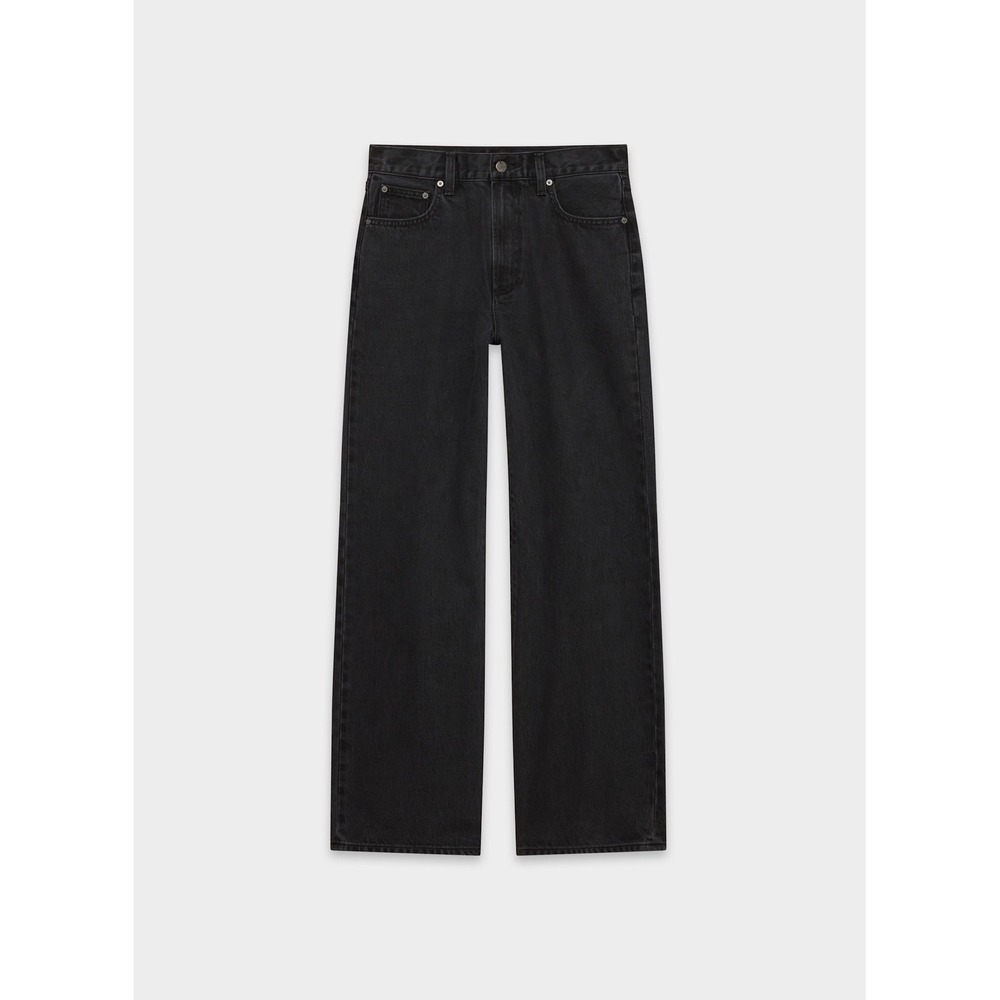 Denim Forum Farrah High Rise Wide Leg Jeans Washed Black 29 Raw Hem 26 Inseam
